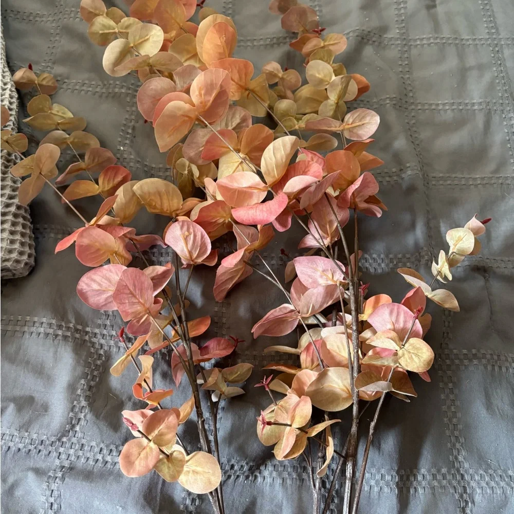 3 Crate & Barrel fall artificial silk Eucalyptus stems 46” long new